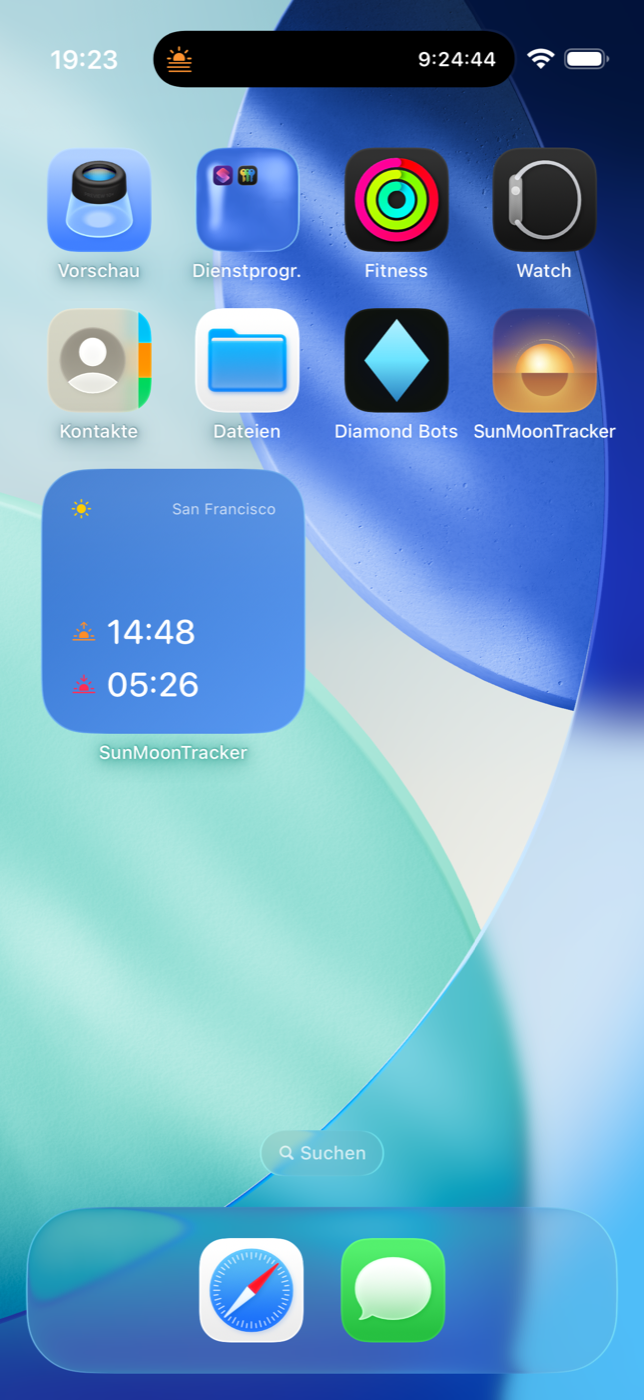 Sundowner Widget auf dem Homescreen